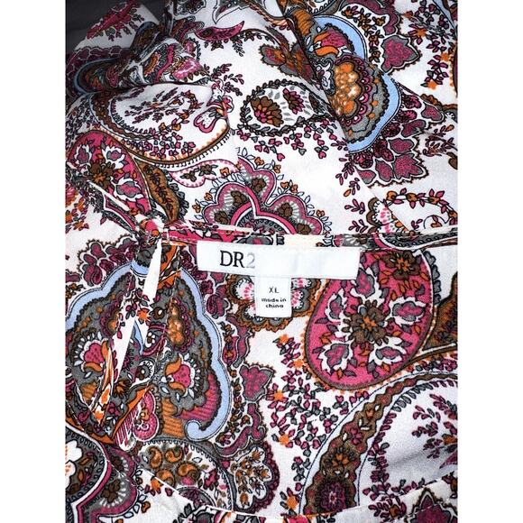 Daniel Rainn DR2 Top Size XL Colorful Paisley Print Hi-Lo SS Blouse Tunic - Picture 7 of 7
